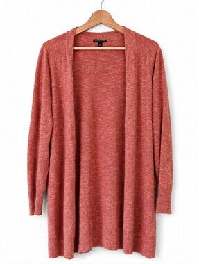 Eileen Fisher Petite L Coral Organic Linen Cotton Open Front Cardigan Sweater